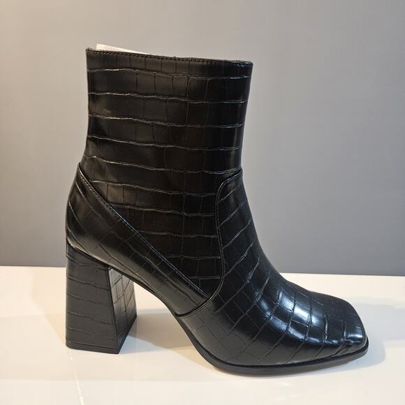 Lisa Vicky Nordstrom Boots Womens 8M Craze-V Platform Black Croco Block Heel - Picture 1 of 13
